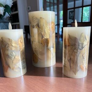 3 Premium Flickering Flameless ivory and gold candles